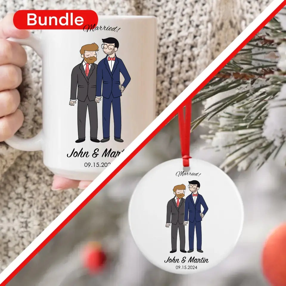 Gift Bundle - Grooms, Wedding Ceramic Mug and Ornament