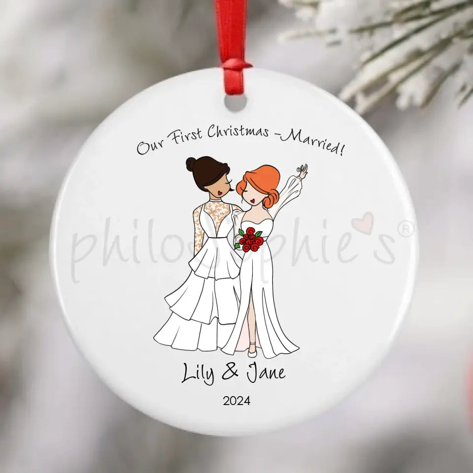 Personalized Porcelain Ornament - Our First Married Christmas, Brides