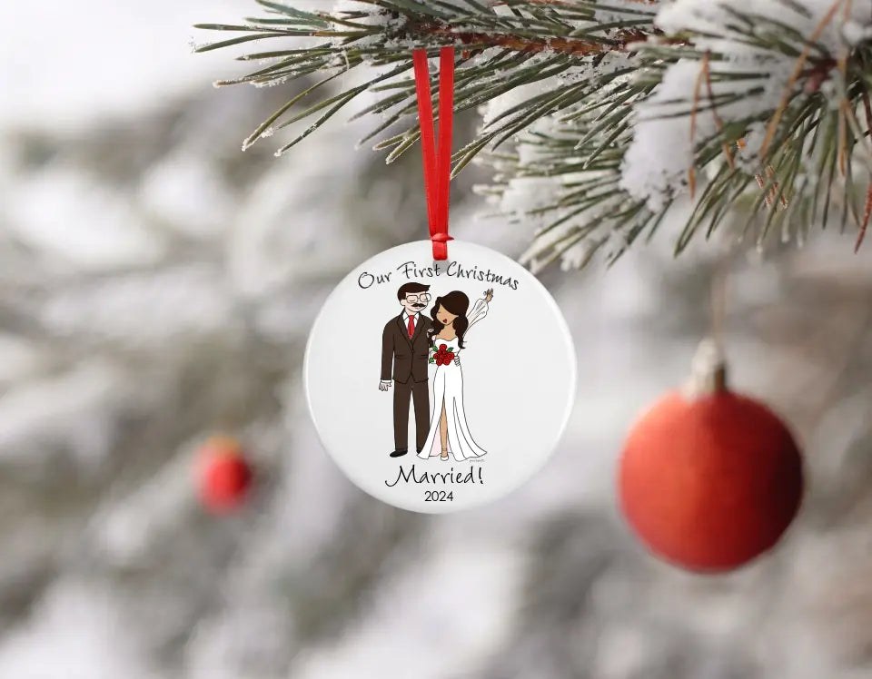 Personalized Porcelain Ornament - Our First Married Christmas