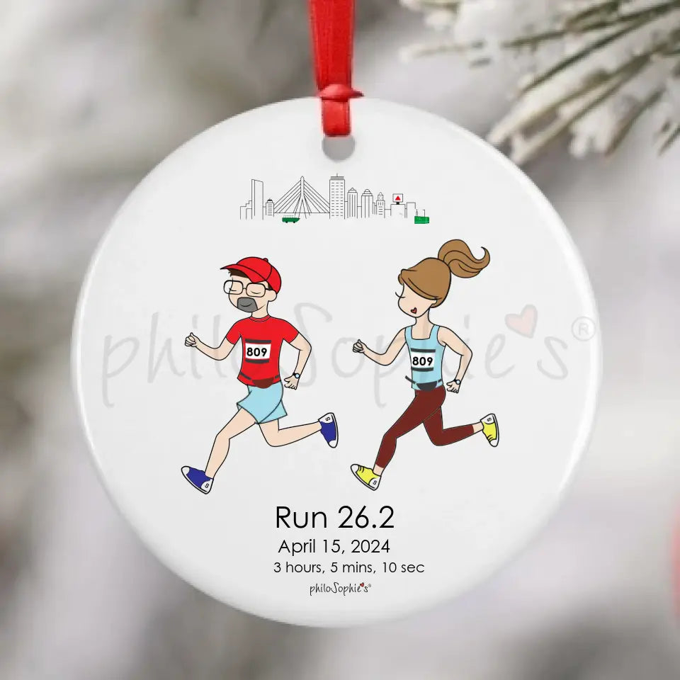 Personalized Porcelain Ornament - Running Couple- Cities.