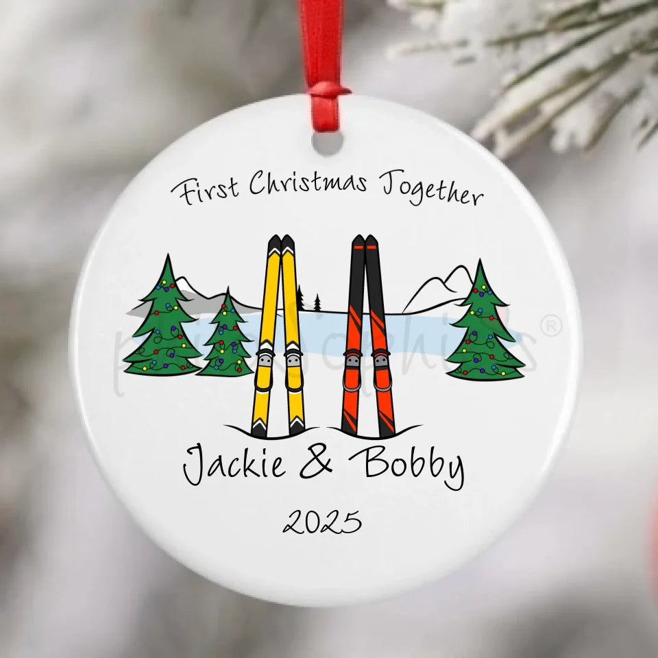 Porcelain Ornament - Our First Christmas Together, Skis